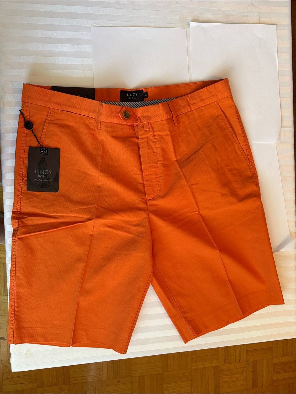 LINCS DC@Co Men’s Bright Orange Flat-Front Shorts, Size 36, 100% Cotton
